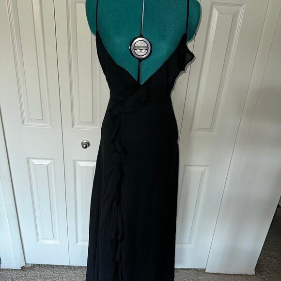 Black Ruffle Dress With Side Split - Picture 1 of 7